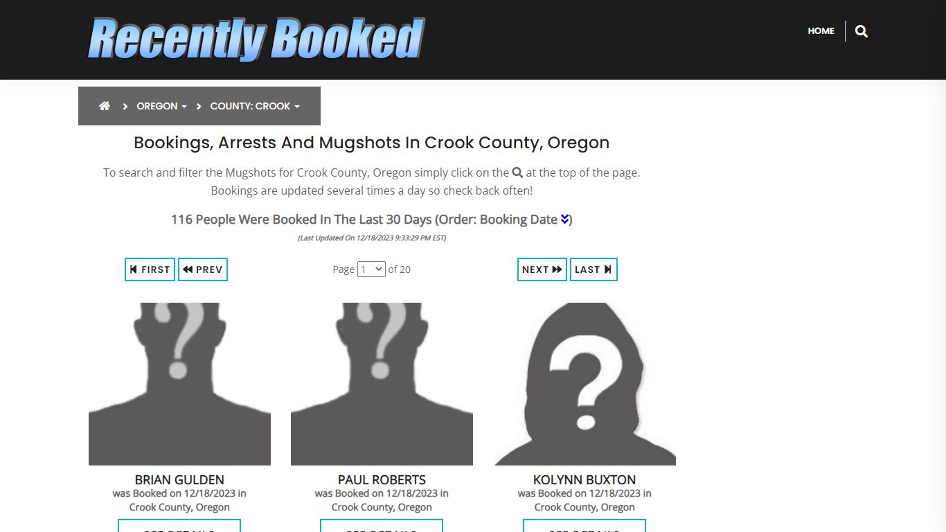 Recent bookings, Arrests, Mugshots in Crook County, Oregon